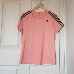Adidas pink T-shirt with black 3 stripes logo